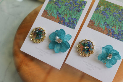 Gogh Inspired Flower and Medallion No.1 イヤリング Clip-on アイリス
