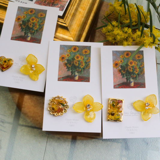 Monet Inspired Flower Earrings No.15 ピアスTitanium Pierce ひまわり