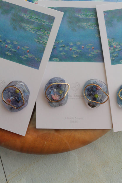 Monet Inspired Flower Medallion Earrings No.6 イヤリング Clip-on 睡蓮