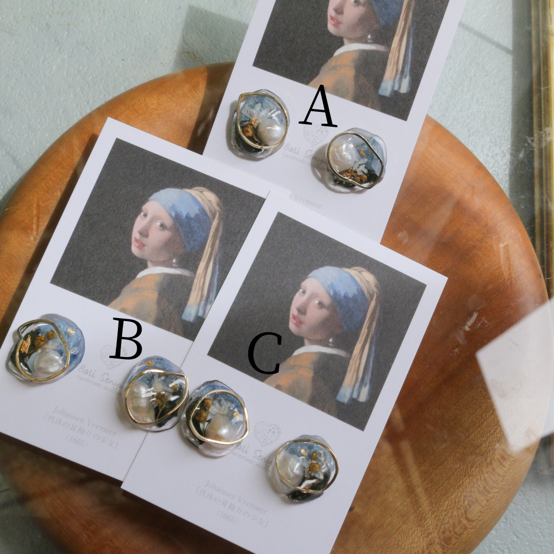 Vermeer's Inspired Flower & Pearl Earrings No.4 ピアス Pierce 真珠の耳飾りの少女