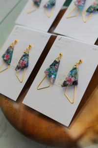 Claude Monet Water Lilies Inspired Triangular Floral Earrings -  No.5