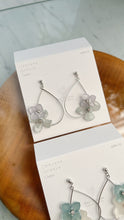 Silver Color Teardrop Hoop Earrings with Hydrangeas No.1