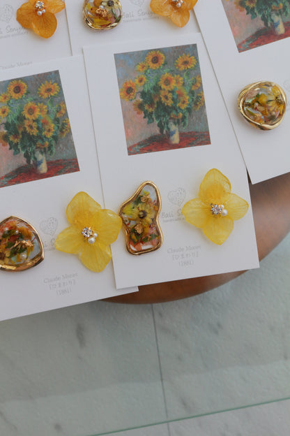 Monet Inspired Flower Earrings No.10 イヤリング Clip-on ひまわり