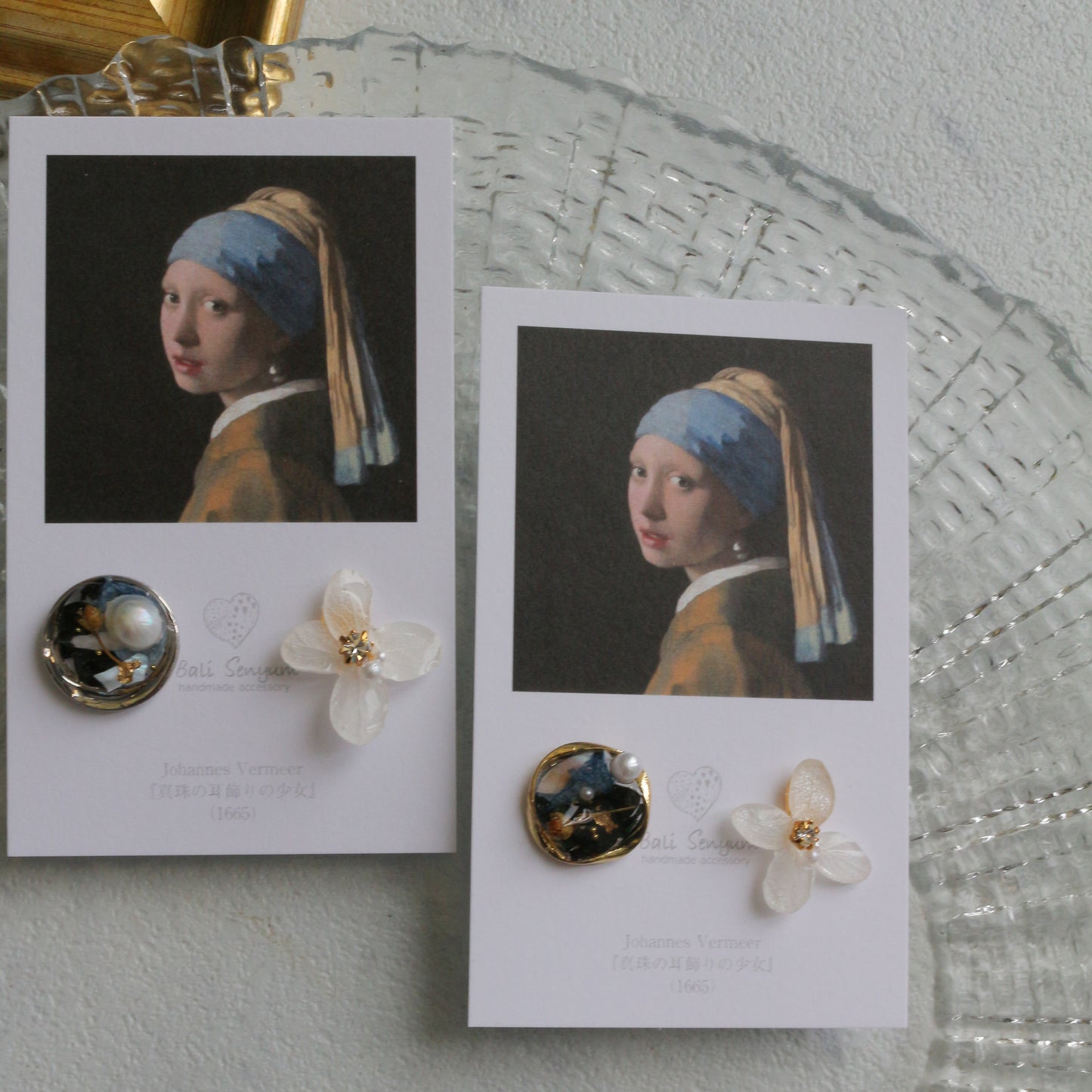 Vermeer's Inspired Flower and Medallion No.1 ピアス Pierce 真珠の耳飾りの少女