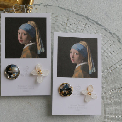 Vermeer's Inspired Flower and Medallion No.1 ピアス Pierce 真珠の耳飾りの少女