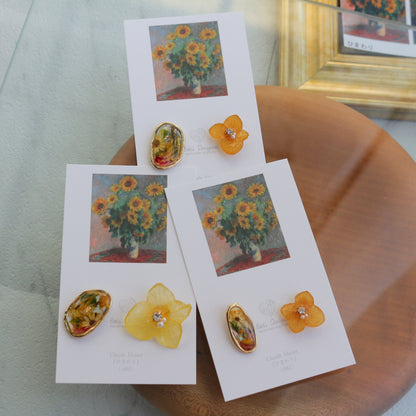 Monet Inspired Flower Earrings No.7 ピアスTitanium Pierce ひまわり