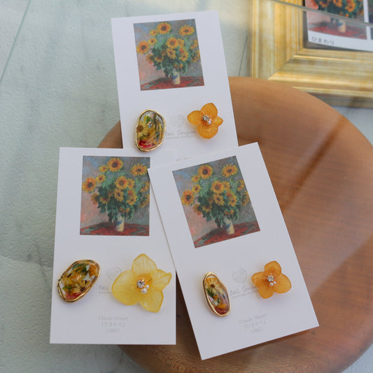 Monet Inspired Flower Earrings No.7 ピアスTitanium Pierce ひまわり