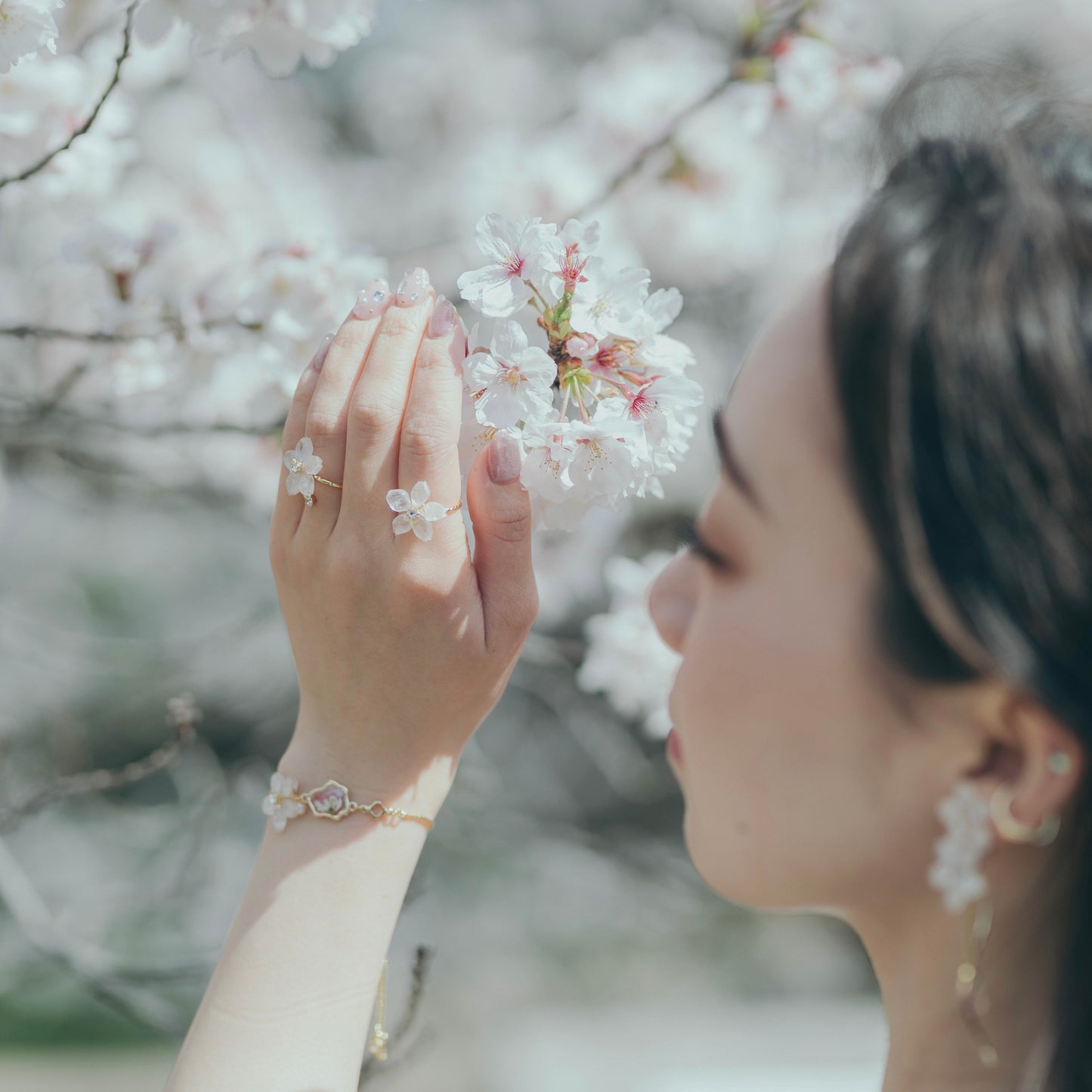 Someiyoshino Sakura Ring with Three Gems NEW #S053