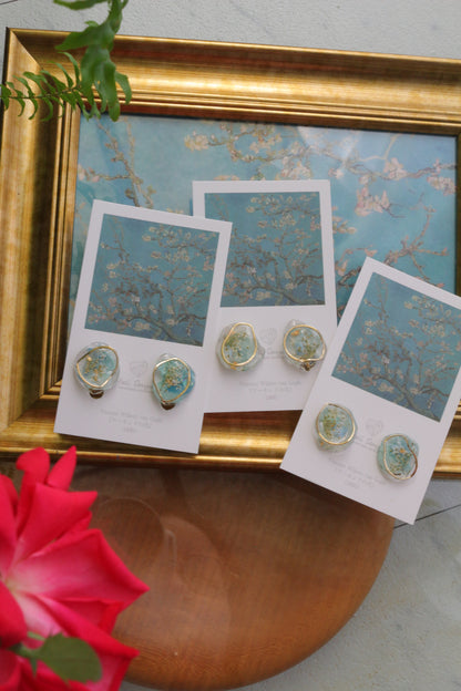 Gogh Inspired Flower Medallion Earrings No.1 イヤリング Clip-on アーモンドの花