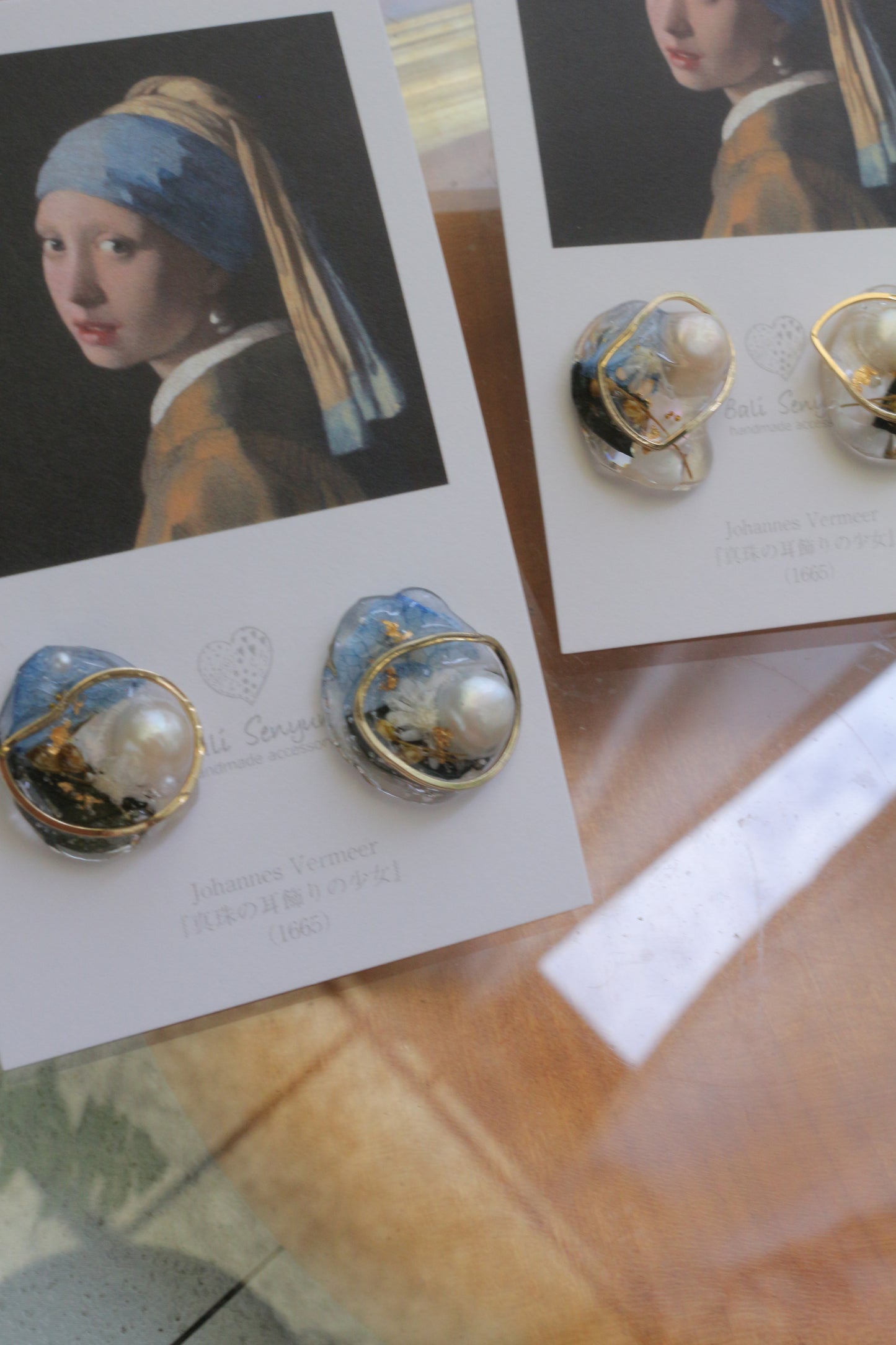 Vermeer's Inspired Flower & Pearl Earrings  No.1 イヤリング Clip-on 真珠の耳飾りの少女