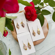 Small Leaf Earrings With Seasonal Flower Petals No.4  - Time limited