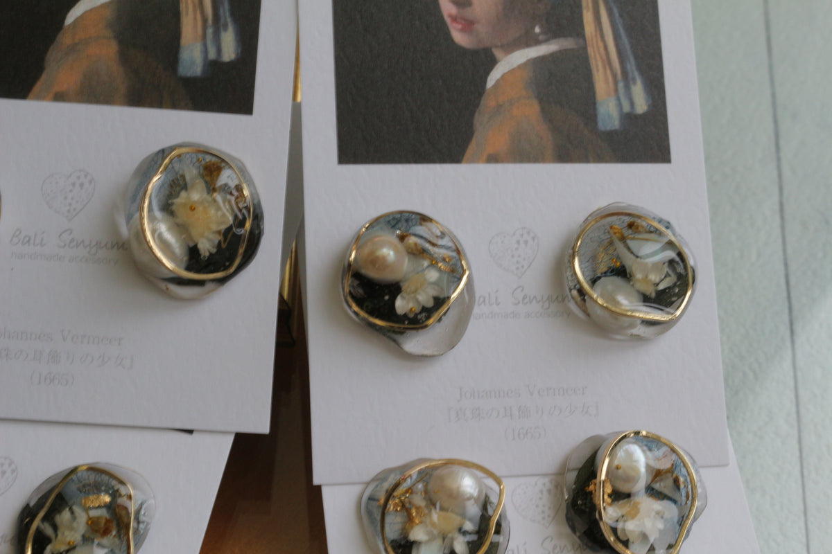 Vermeer's Inspired Flower & Pearl Earrings No.6 ピアス Pierce 真珠の耳飾りの少女