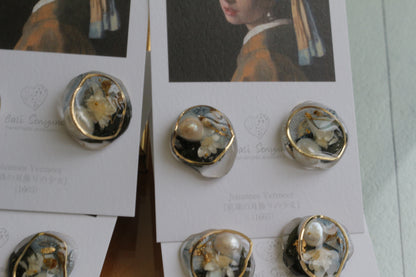 Vermeer's Inspired Flower & Pearl Earrings No.6 ピアス Pierce 真珠の耳飾りの少女