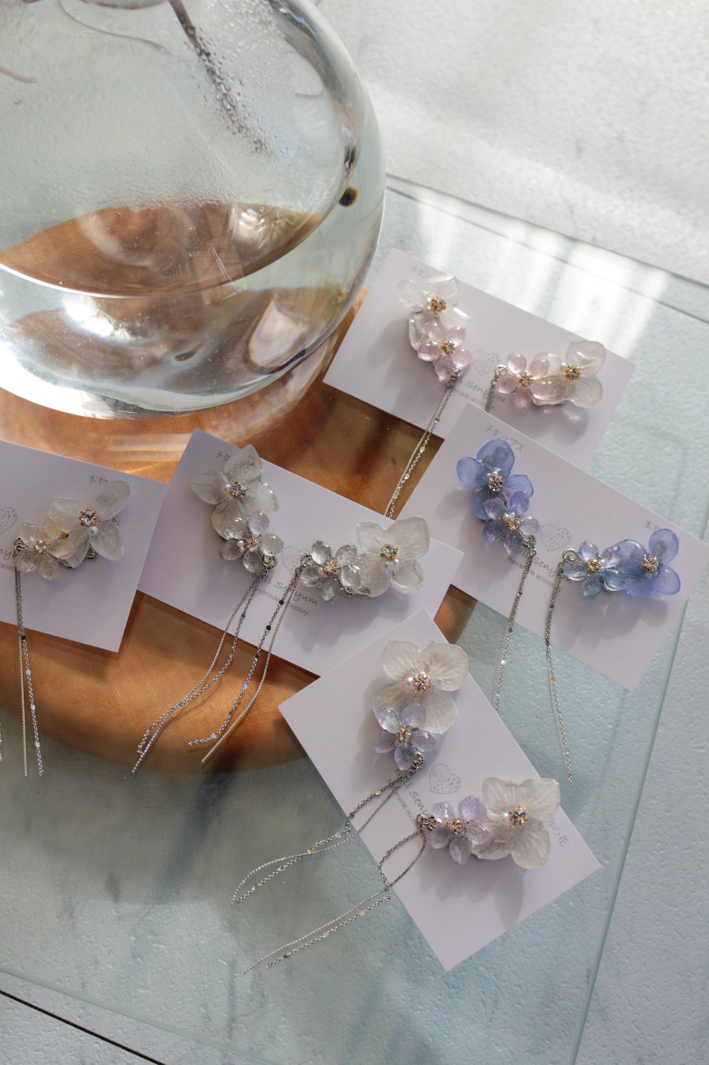 Hydrangea Flying Butterfly Earrings No.47 - Titanium Pierce(ピアス）