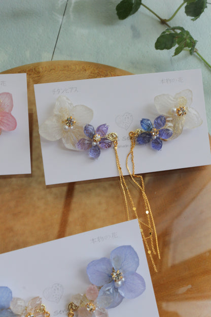 Hydrangea Flying Butterfly Earrings No.54 - Titanium Pierce(ピアス）