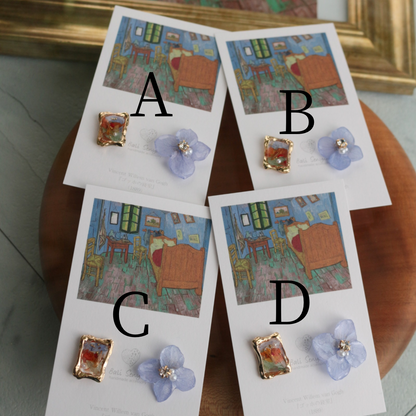 Gogh Inspired Flower and Medallion Earring No.2 ピアスTitanium Pierce ゴッホの寝室