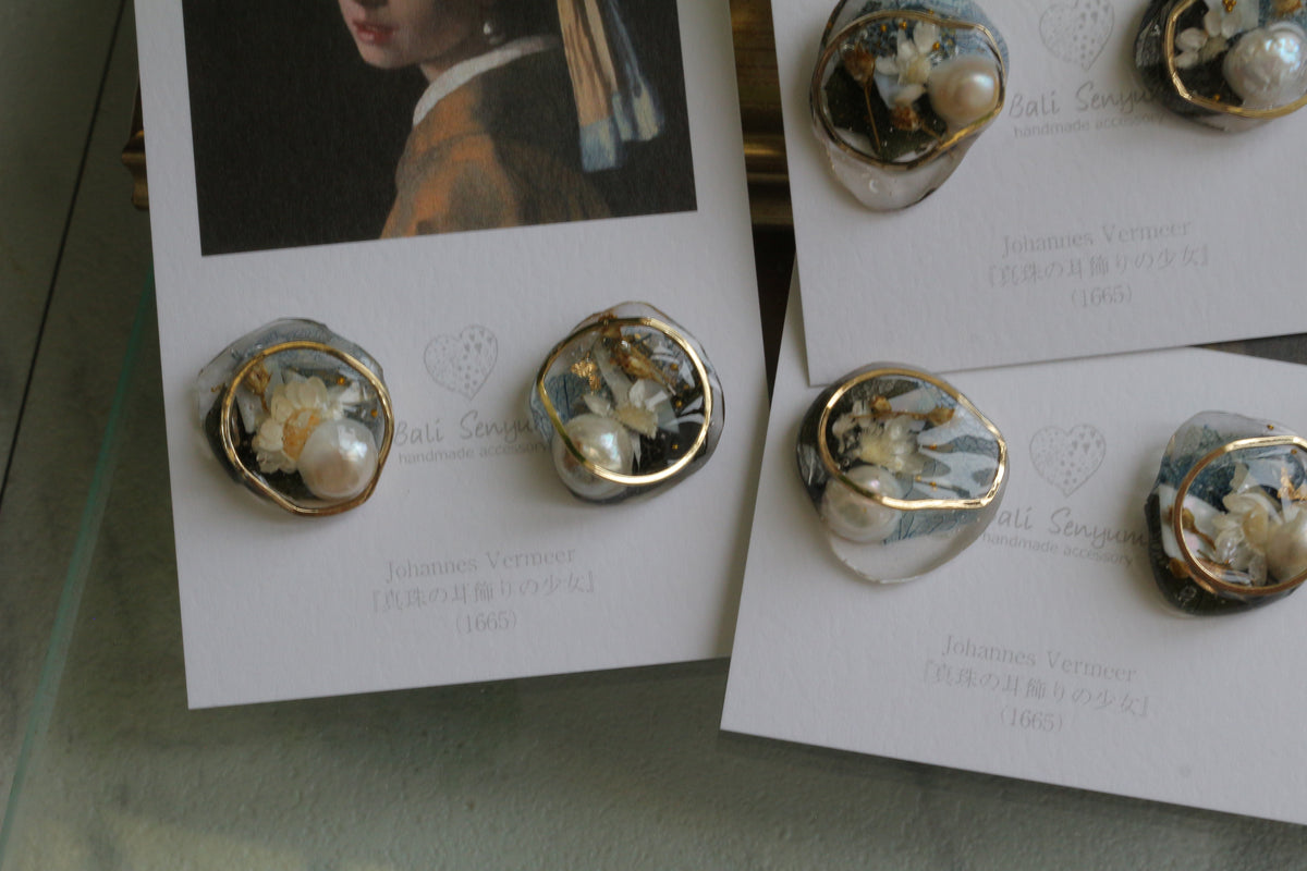 Vermeer's Inspired Flower & Pearl Earrings No.6 ピアス Pierce 真珠の耳飾りの少女