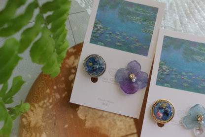 Monet's Water Lilies Inspired Flower and Medallion No.33 イヤリング Clip-on 睡蓮