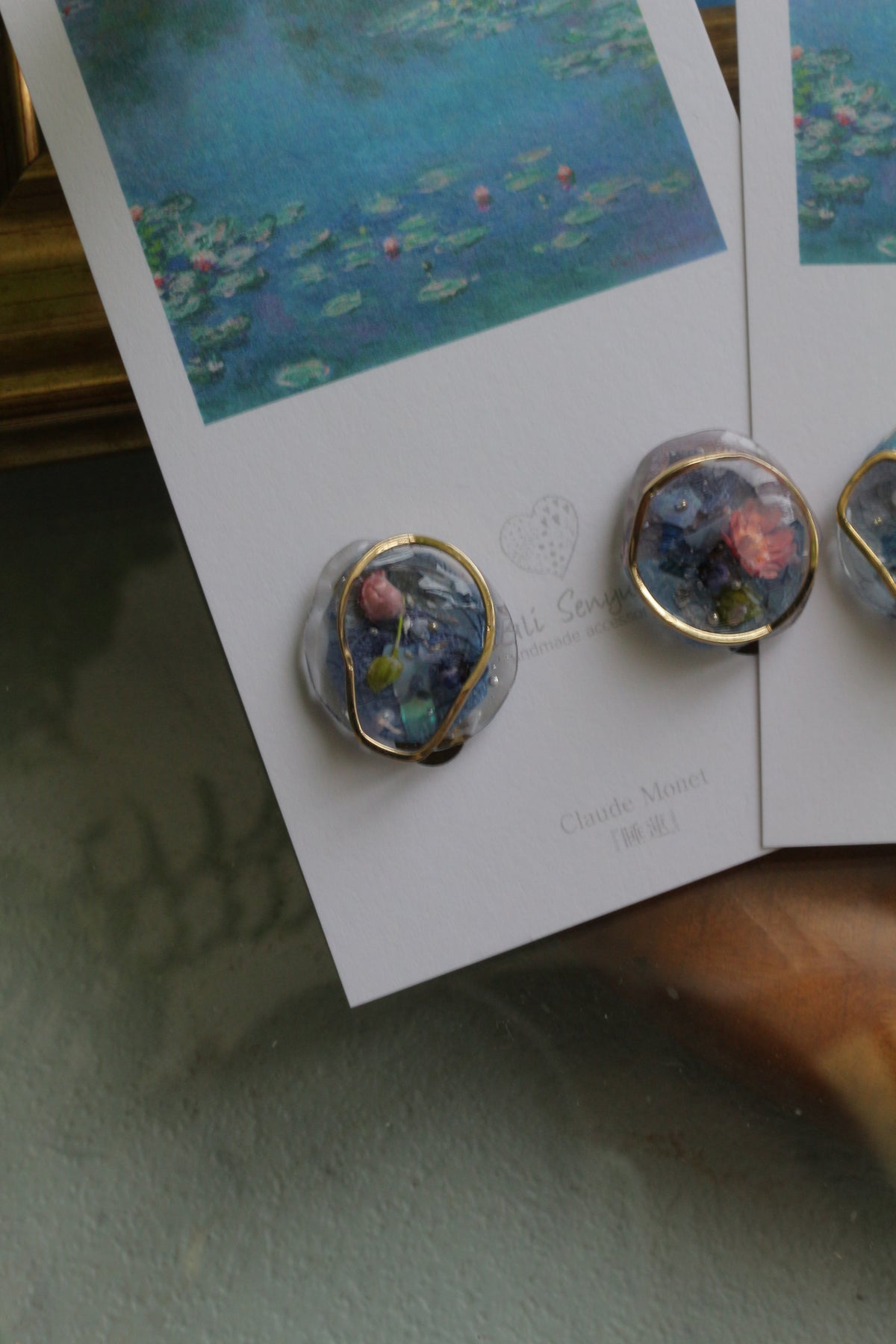 Monet Inspired Flower Medallion Earrings No.4 イヤリング Clip-on 睡蓮