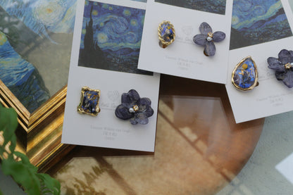 Gogh Inspired Flower and Medallion No.2 イヤリング Clip-on 星月夜
