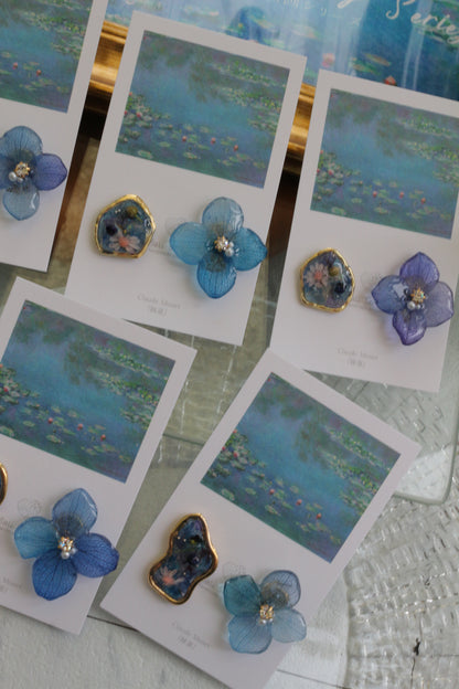Monet's Water Lilies Inspired Flower and Medallion No.24 イヤリング Clip-on 睡蓮