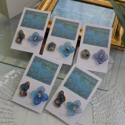 Monet's Water Lilies Inspired Flower and Medallion No.24 イヤリング Clip-on 睡蓮
