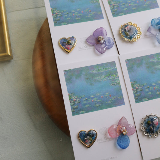 Monet Inspired Flower and Medallion No.9 ピアスTitanium Pierce 睡蓮