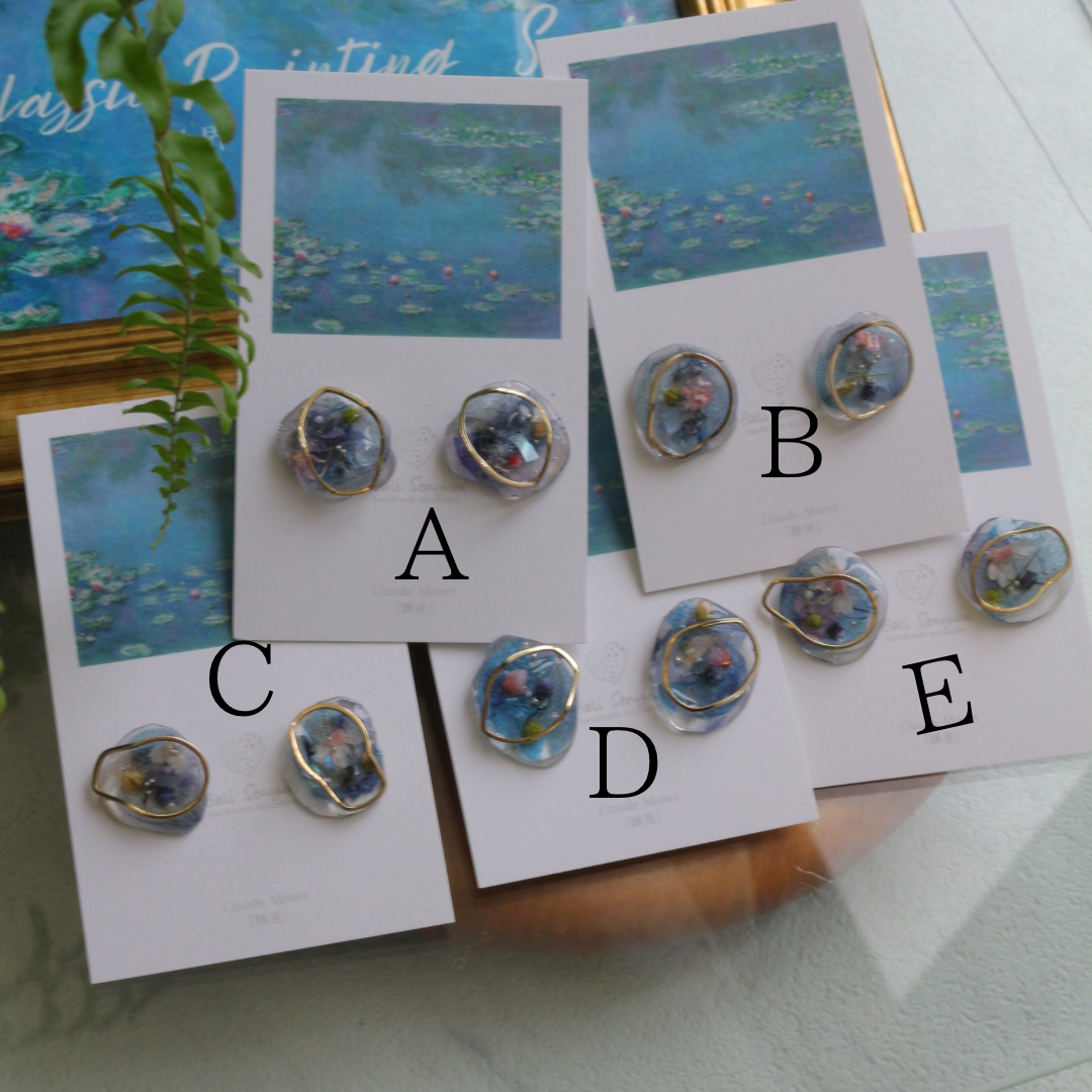 Monet Inspired Flower Medallion Earrings No.5 ピアスTitanium Pierce 睡蓮