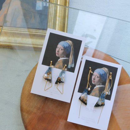 Johannes Vermeer Inspired Triangular Floral Earrings-真珠の耳飾りの少女