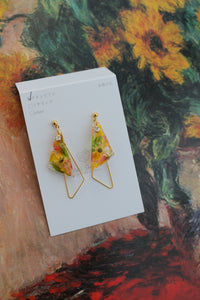 Claude Monet Sunflower Inspired Triangular Floral Earrings - ひまわり No.2