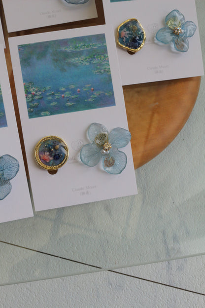 Monet's Water Lilies Inspired Flower and Medallion No.26 イヤリング Clip-on 睡蓮