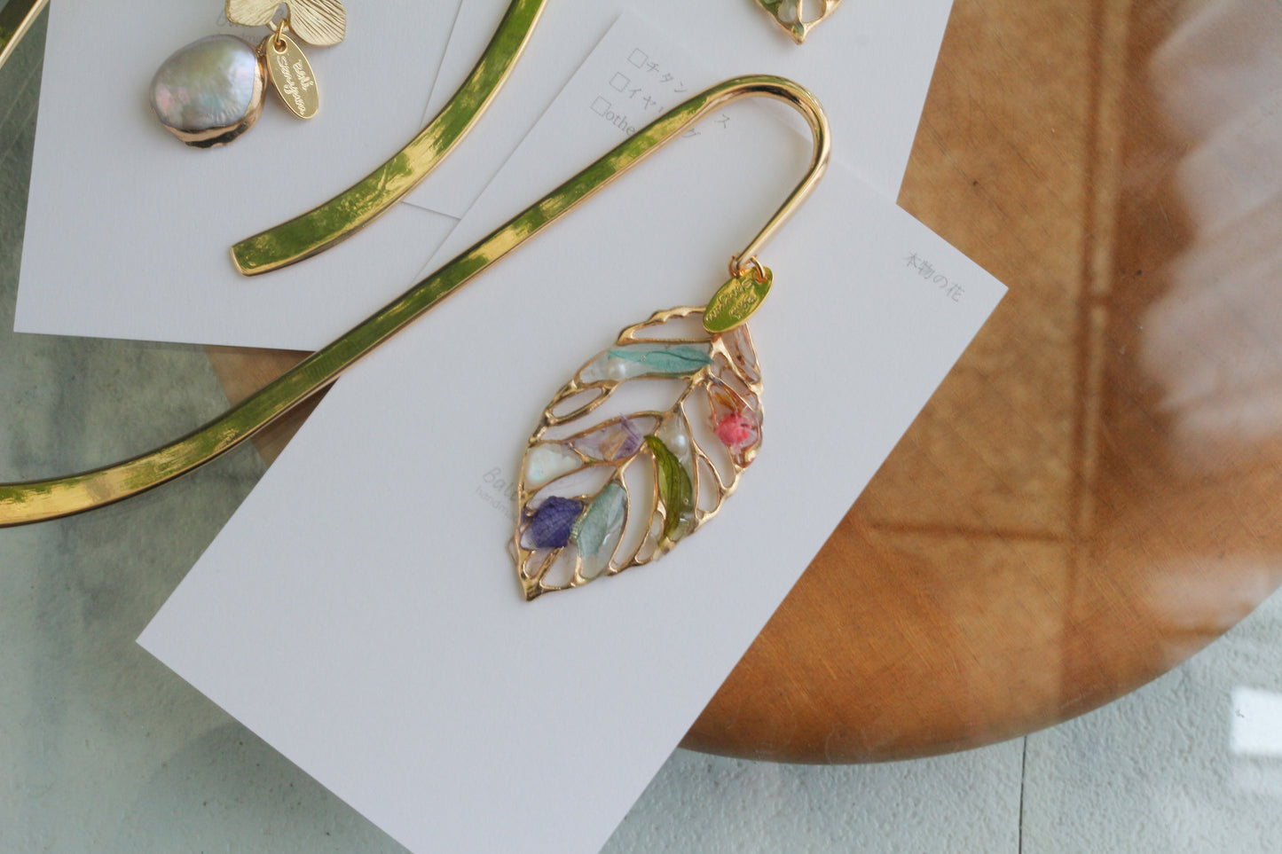 Golden Leaf Flower Bookmark No.3