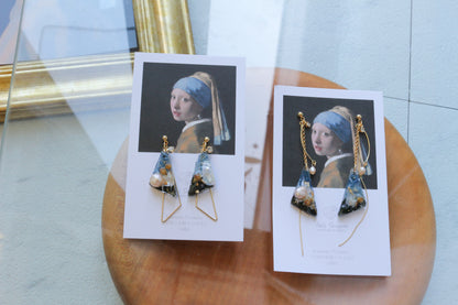 Johannes Vermeer Inspired Triangular Floral Earrings-真珠の耳飾りの少女