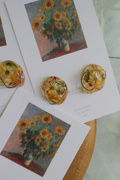Monet Inspired Flower Medallion Earrings No.2 ピアスTitanium Pierce ひまわり
