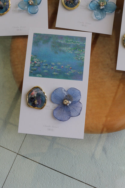 Monet Inspired Flower and Medallion No.27 ピアスTitanium Pierce 睡蓮