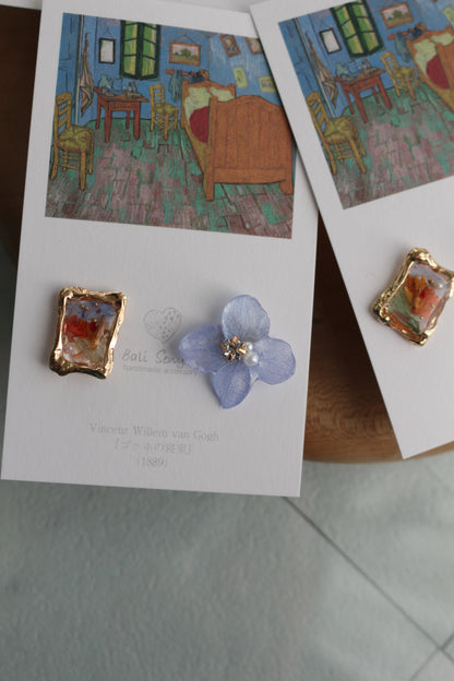 Gogh Inspired Flower and Medallion Earring No.2 ピアスTitanium Pierce ゴッホの寝室