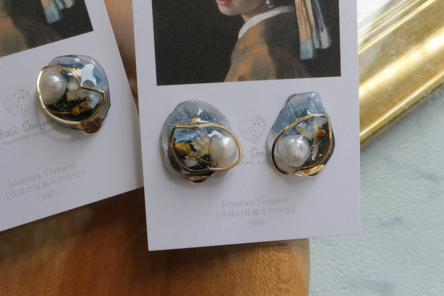 Vermeer's Inspired Flower & Pearl Earrings  No.3 イヤリング Clip-on 真珠の耳飾りの少女