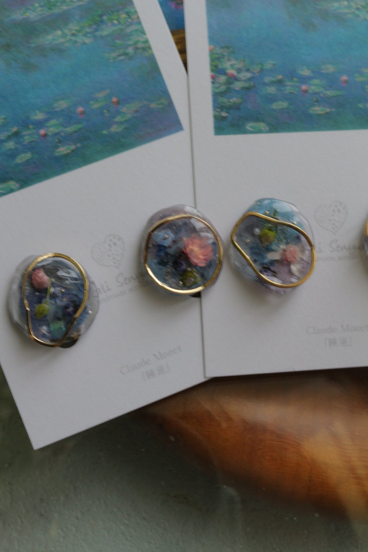 Monet Inspired Flower Medallion Earrings No.4 イヤリング Clip-on 睡蓮
