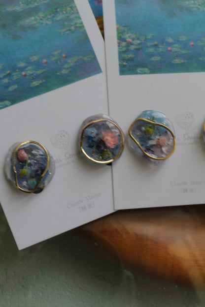 Monet Inspired Flower Medallion Earrings No.4 イヤリング Clip-on 睡蓮