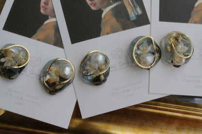 Vermeer's Inspired Flower & Pearl Earrings  No.7イヤリング Clip-on 真珠の耳飾りの少女