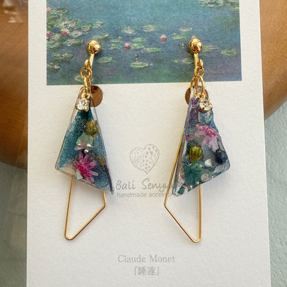 Claude Monet Water Lilies Inspired Triangular Floral Earrings -  No.32