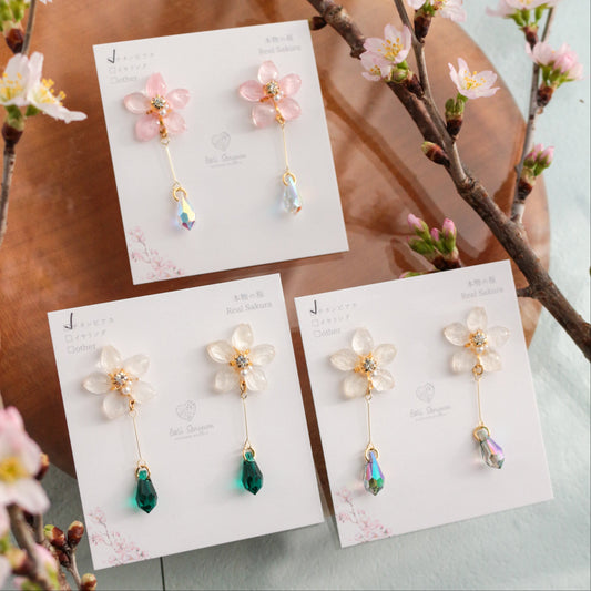 Someiyoshino Sakura Earrings with Hanging Sparkling Gem No.2 - 2026