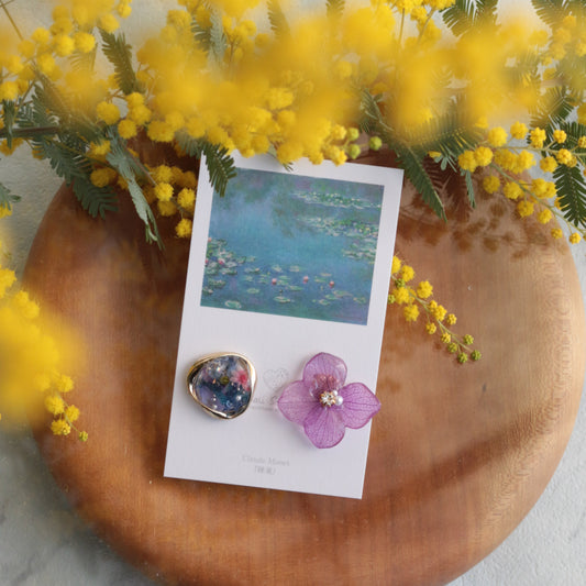 Monet Inspired Flower and Medallion No.18 ピアスTitanium Pierce 睡蓮