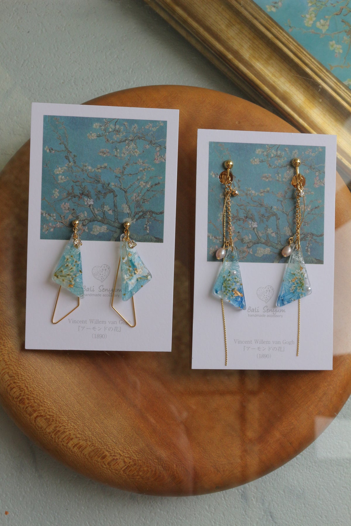 Gogh Almond Tree in Blossom Inspired Triangular Floral Earrings-アーモンドの花
