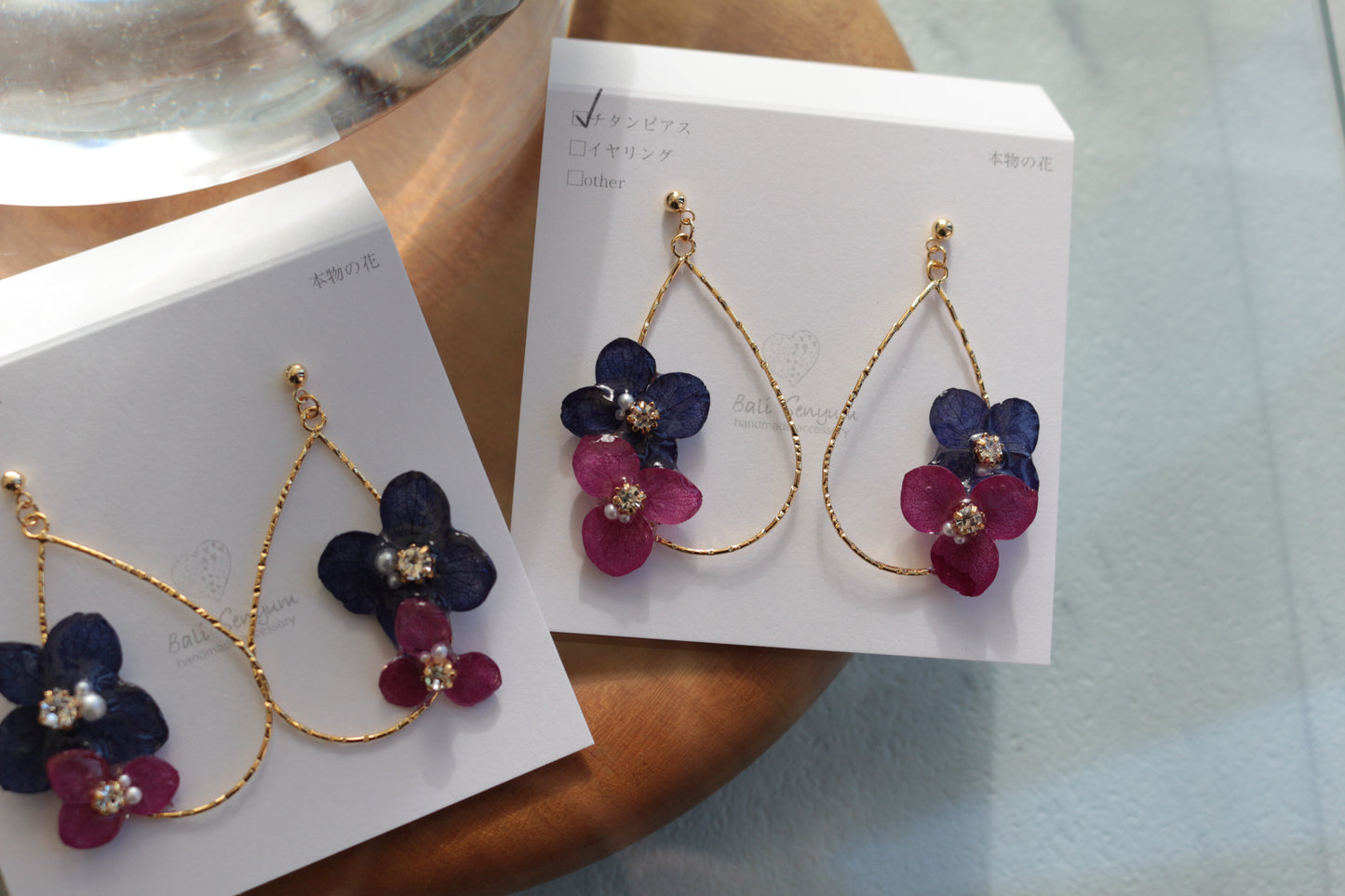 Teardrop Hoop Earrings with Hydrangeas No.19