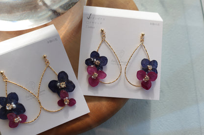 Teardrop Hoop Earrings with Hydrangeas No.19