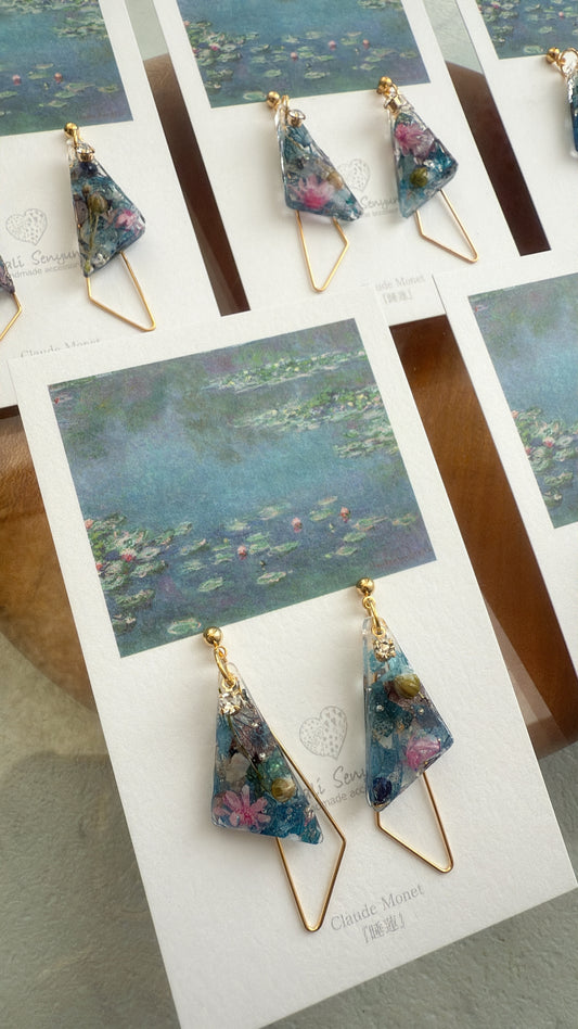 Claude Monet Water Lilies Inspired Triangular Floral Earrings -  No.29
