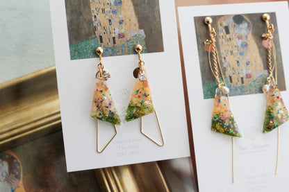 Gustav Klimt Inspired Triangular Floral Earrings - Kiss