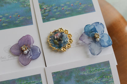 Monet Inspired Flower and Medallion No.9 ピアスTitanium Pierce 睡蓮