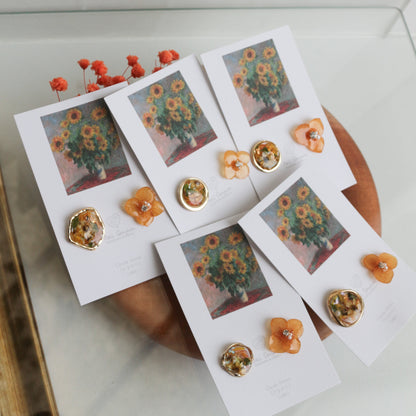 Monet Inspired Flower Earrings No.12 ピアスTitanium Pierce ひまわり